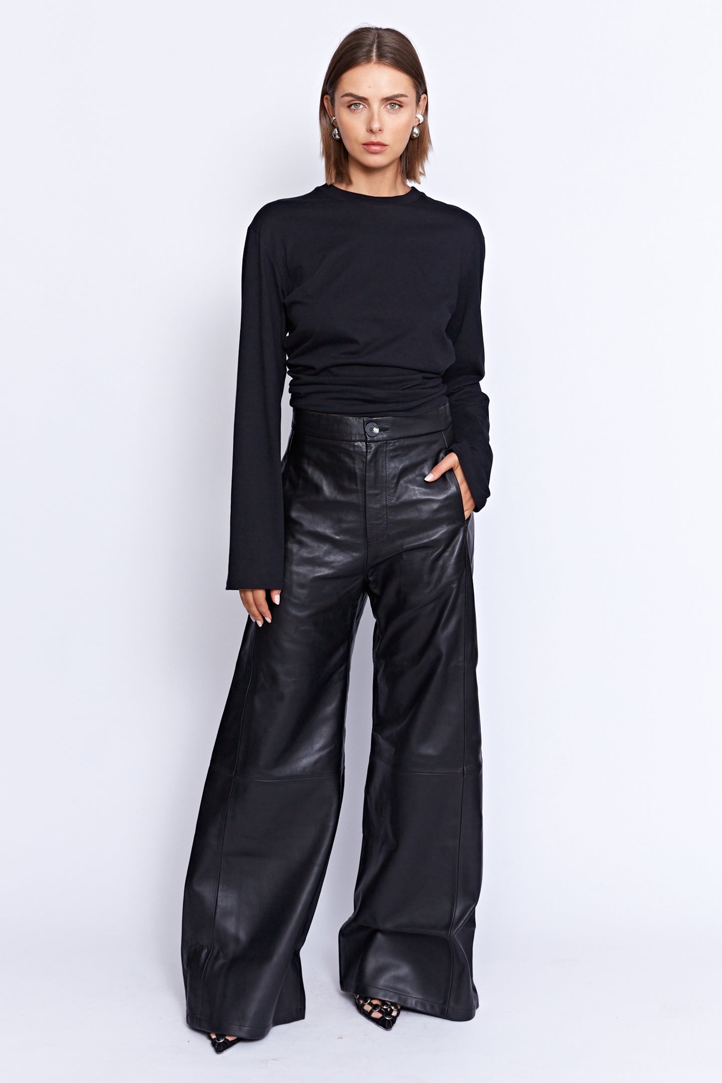 THE MARCELLE LEATHER WIDE LEG PANT | BLACK