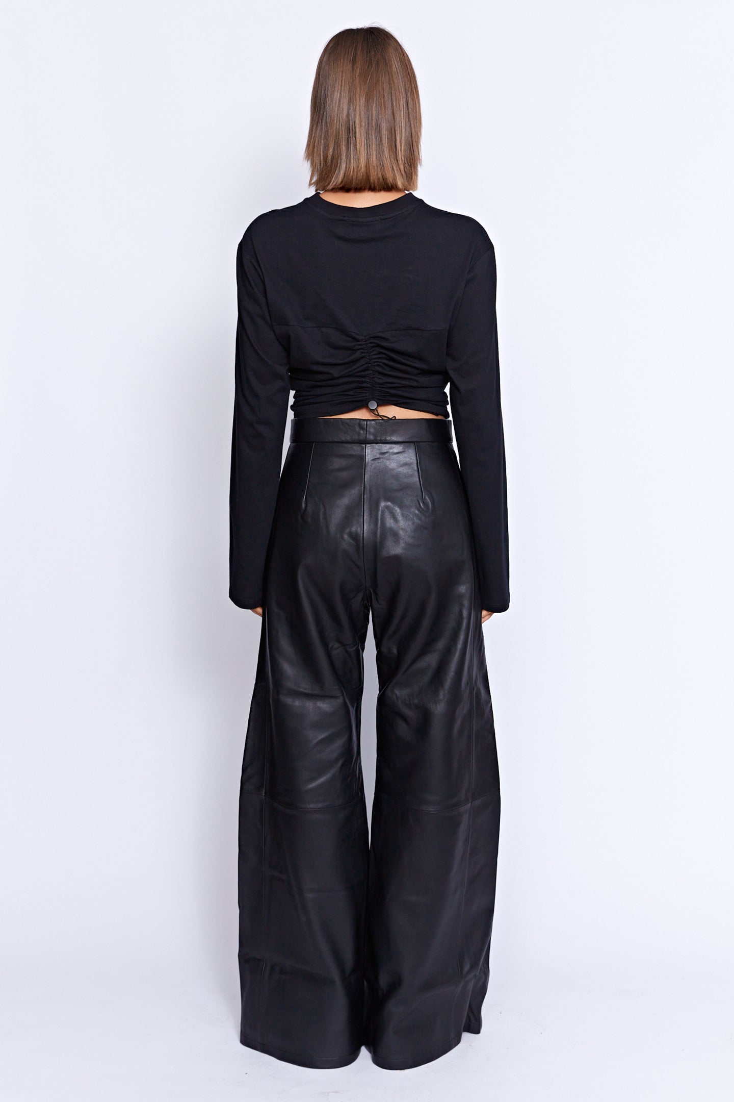 THE MARCELLE LEATHER WIDE LEG PANT | BLACK