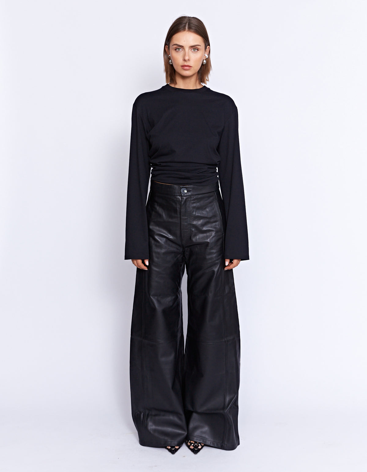 THE MARCELLE LEATHER WIDE LEG PANT | BLACK