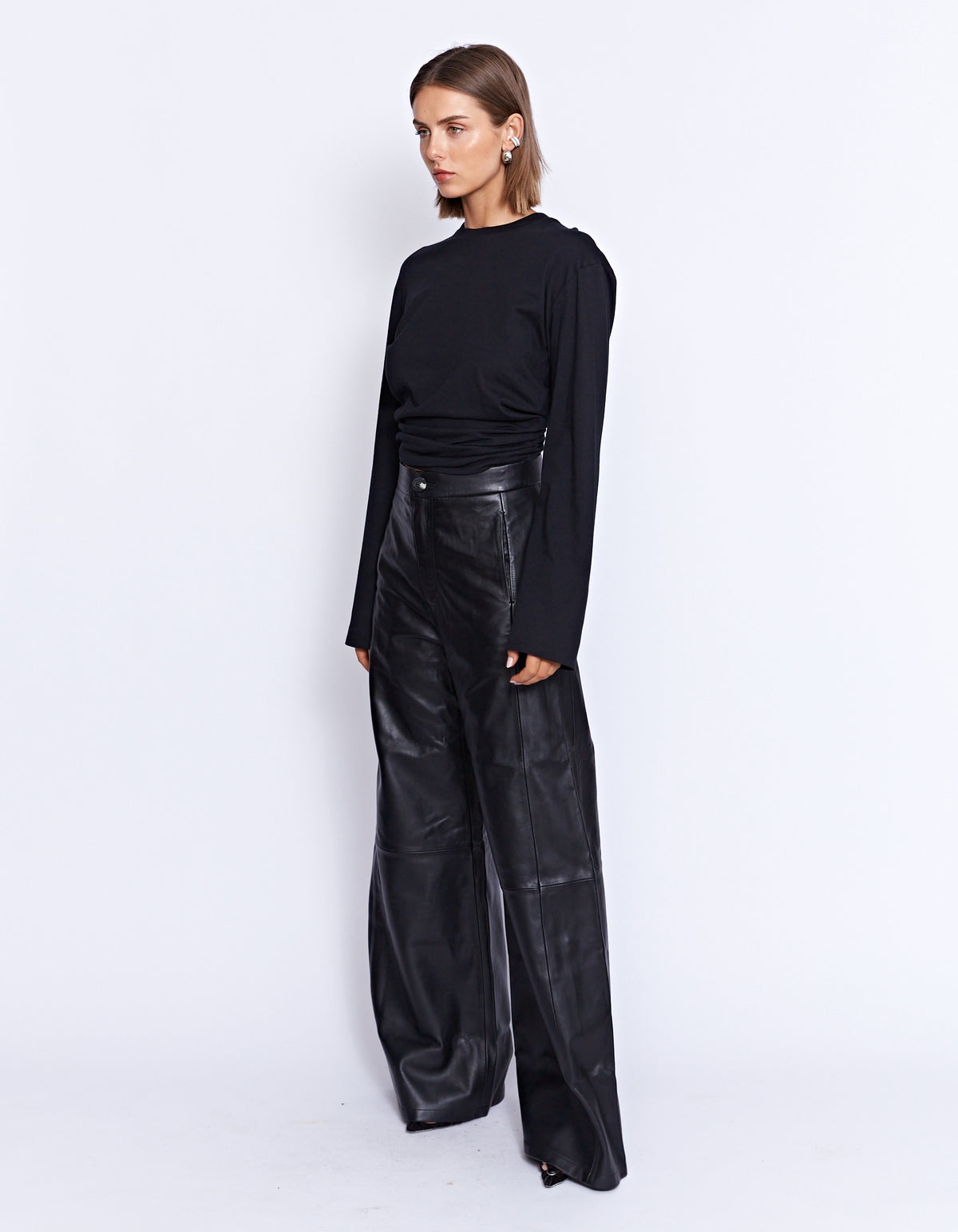 THE MARCELLE LEATHER WIDE LEG PANT | BLACK