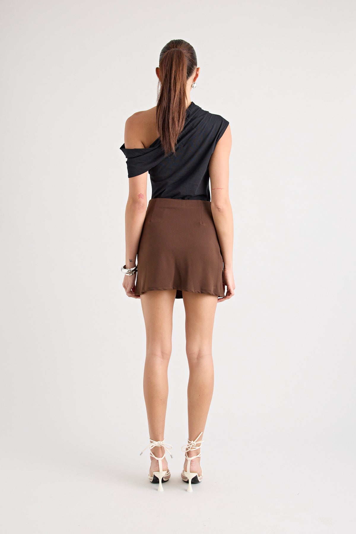 CYRIL BIAS CUT MINI SKIRT | CHOCOLATE