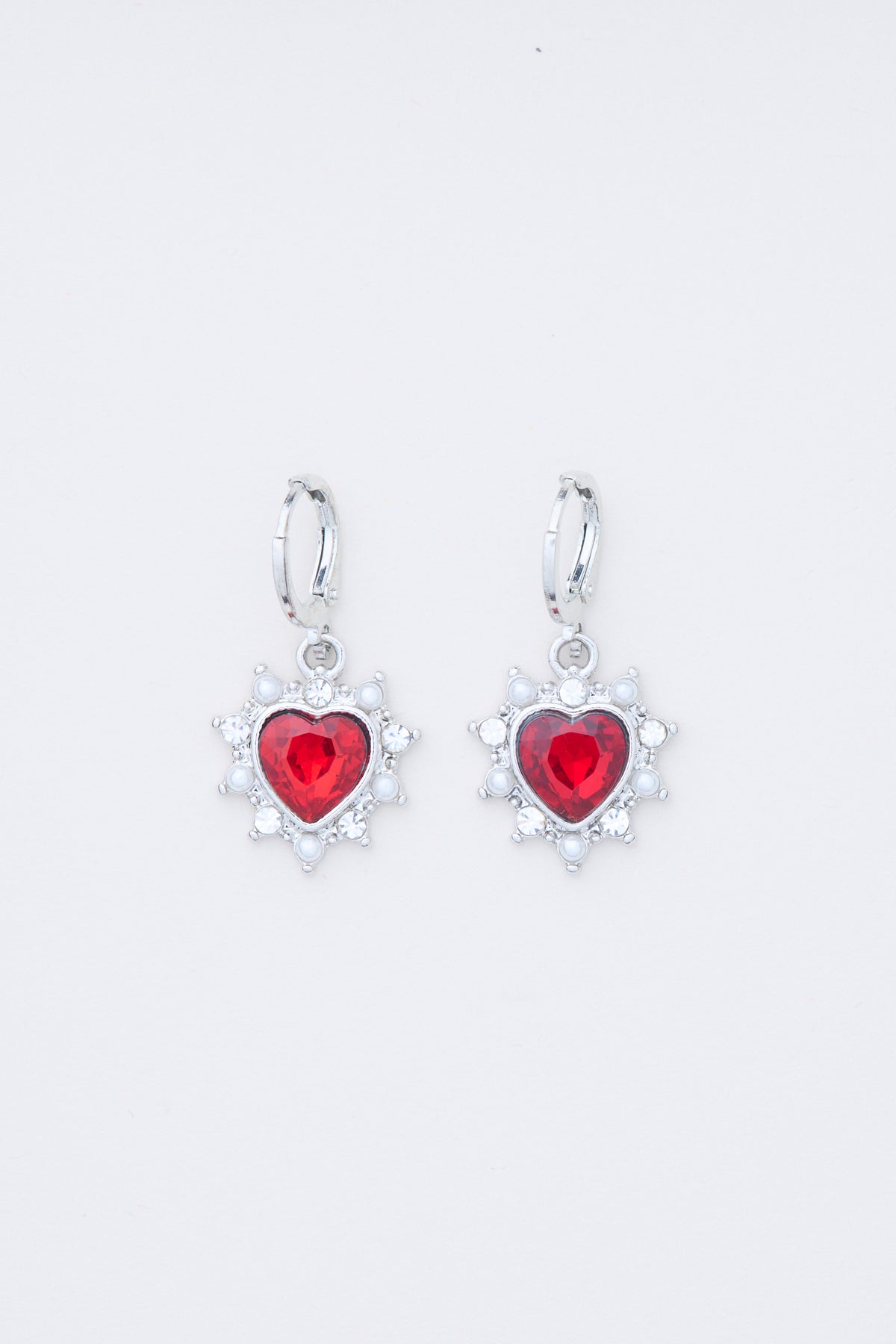 RED HEART GEM HOOP | SILVER