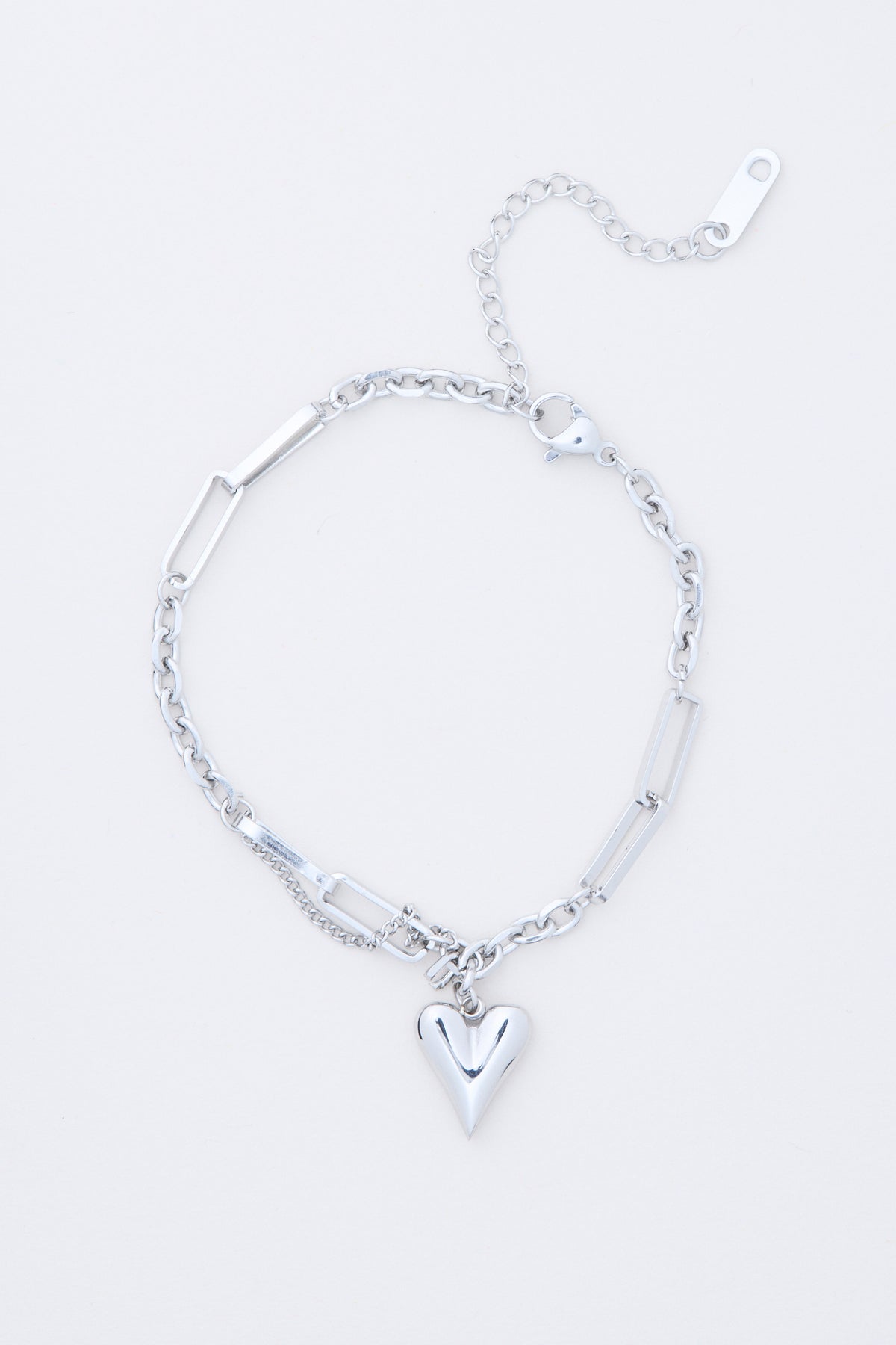 HEART + CHAIN BRACELET | SILVER