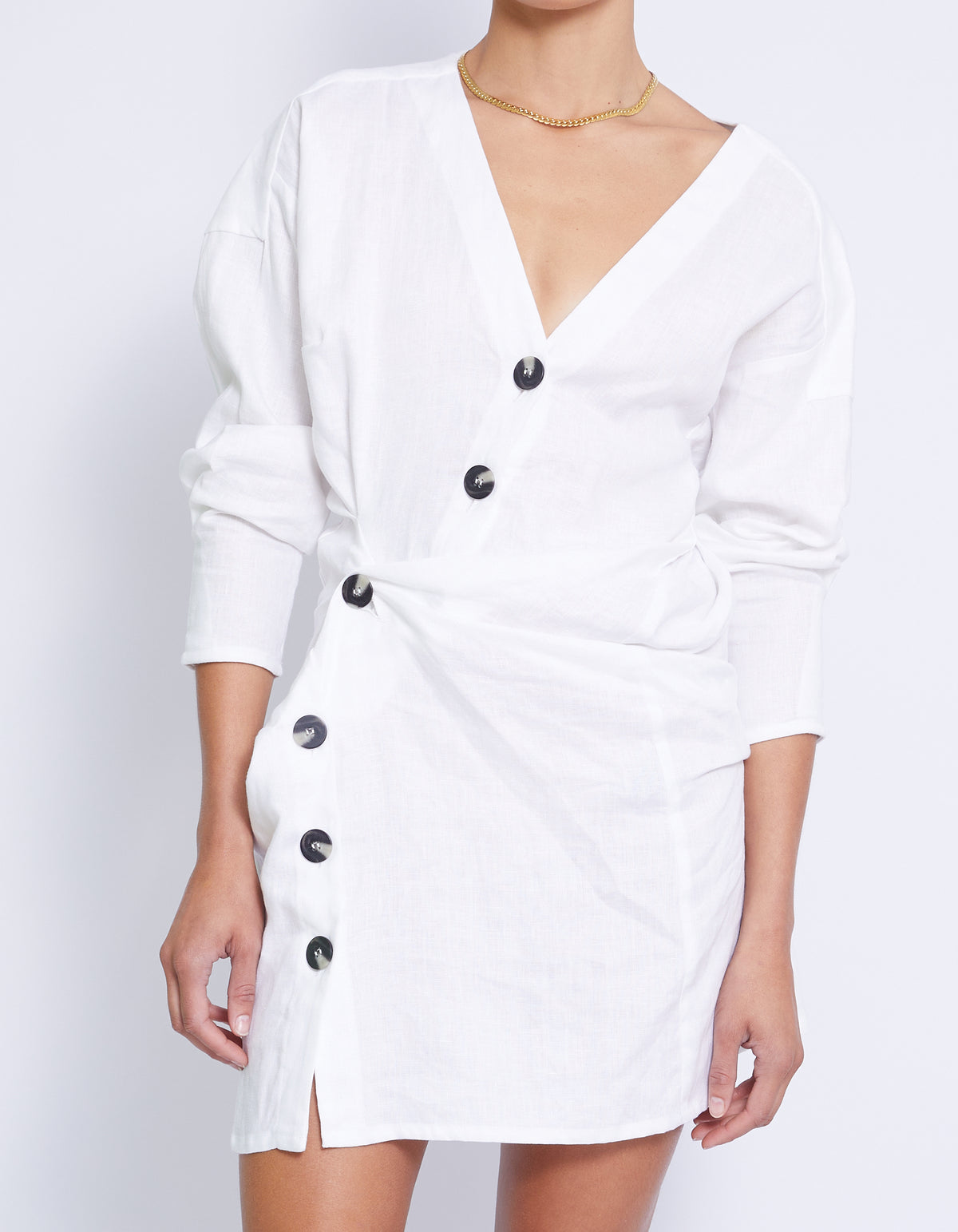 LOVERS LINEN TWIST DRESS | WHITE